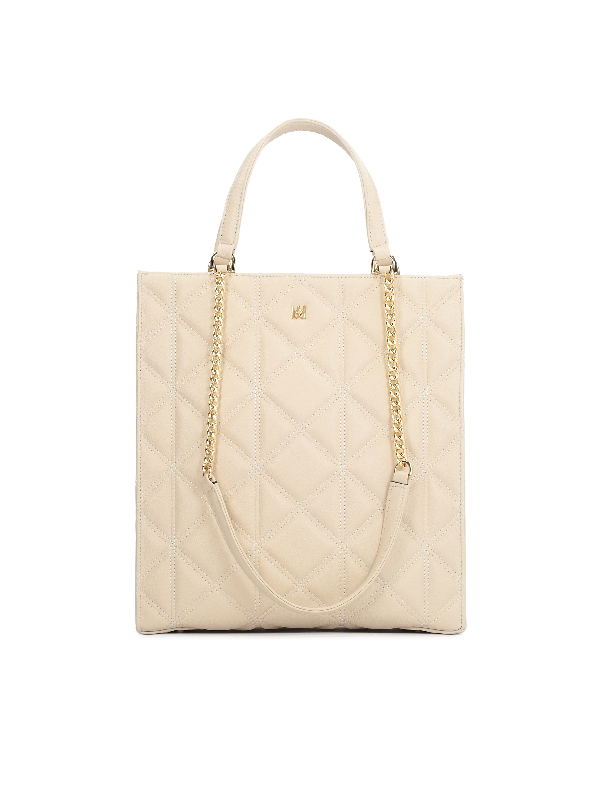 Duża pikowana torebka w neutralnym kolorze