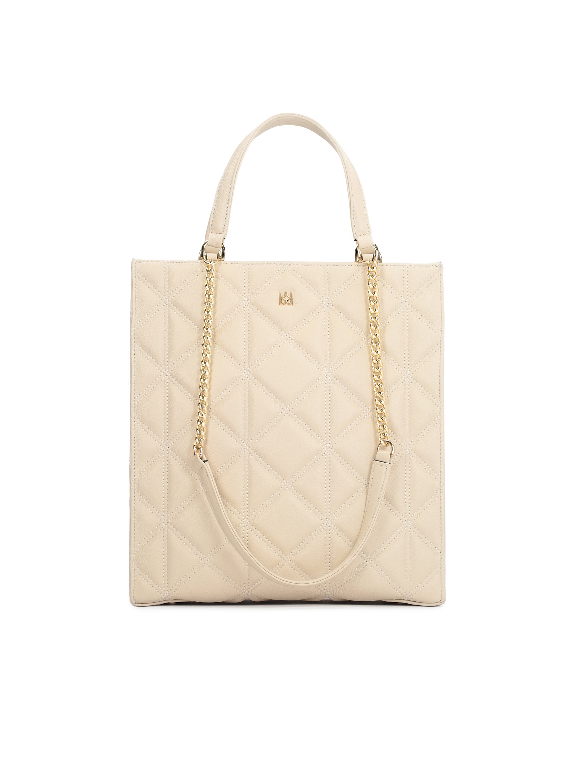 Duża pikowana torebka w neutralnym kolorze