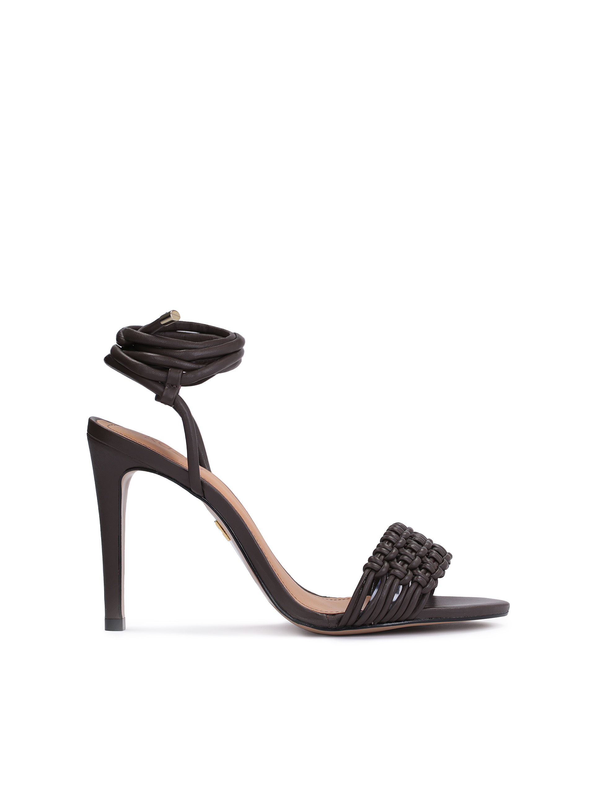 Brązowe wiązane sandały damskie na obcasie