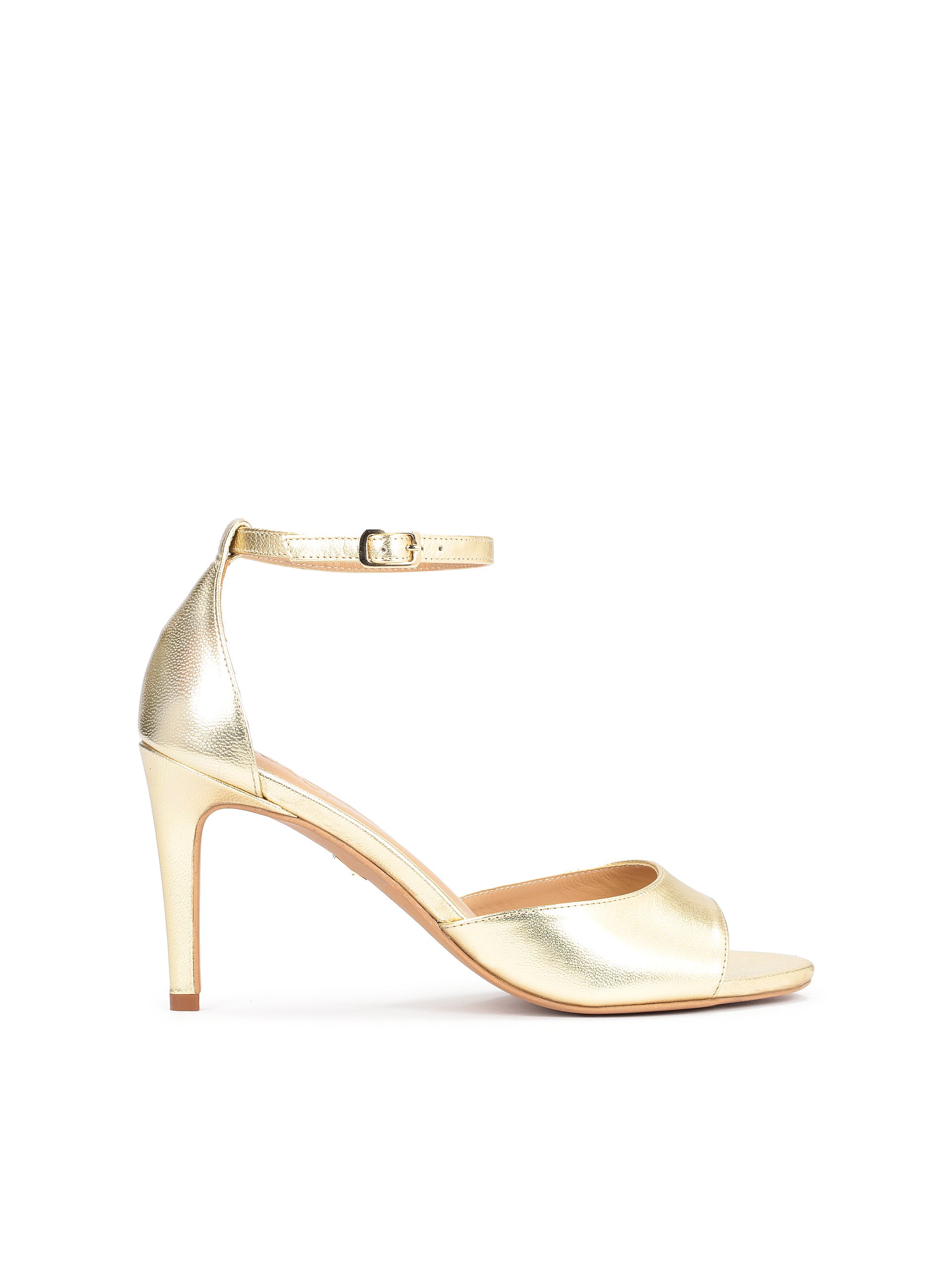 Klasyczne złote sandały damskie na smukłym obcasie