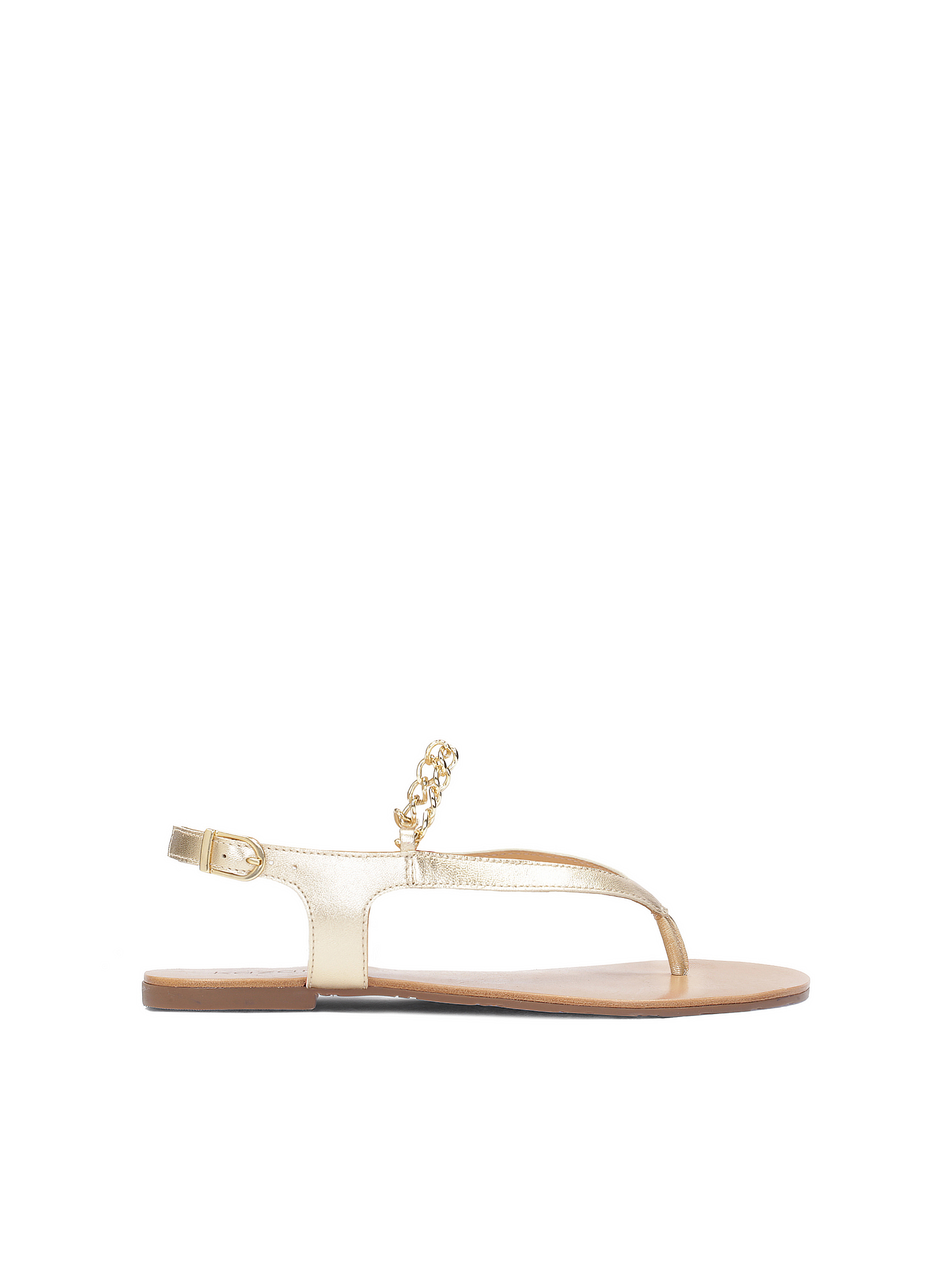 Złote sandały japonki z licowej skóry