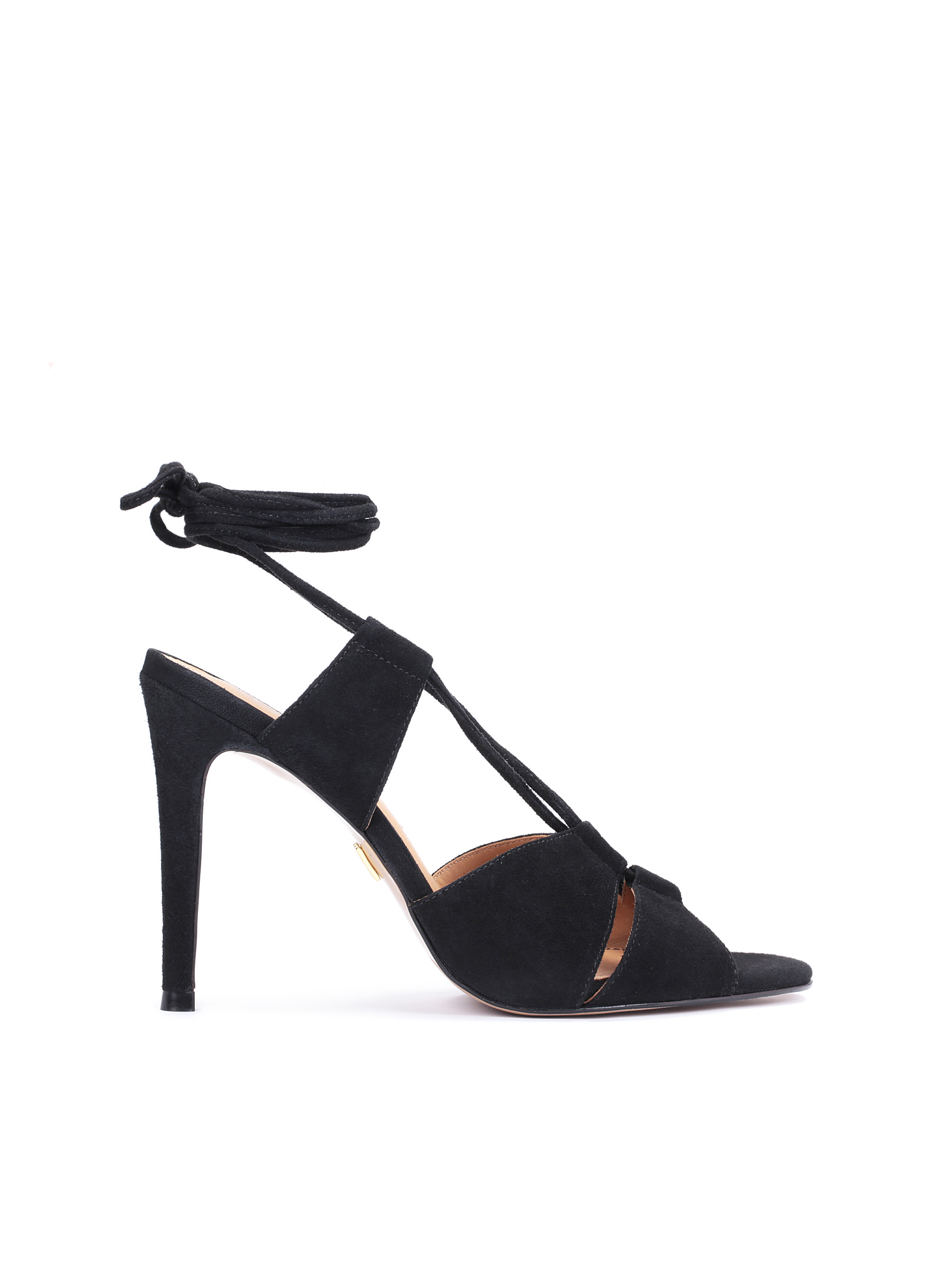 Zamszowe sandały wiązane rzemykiem wokół kostki