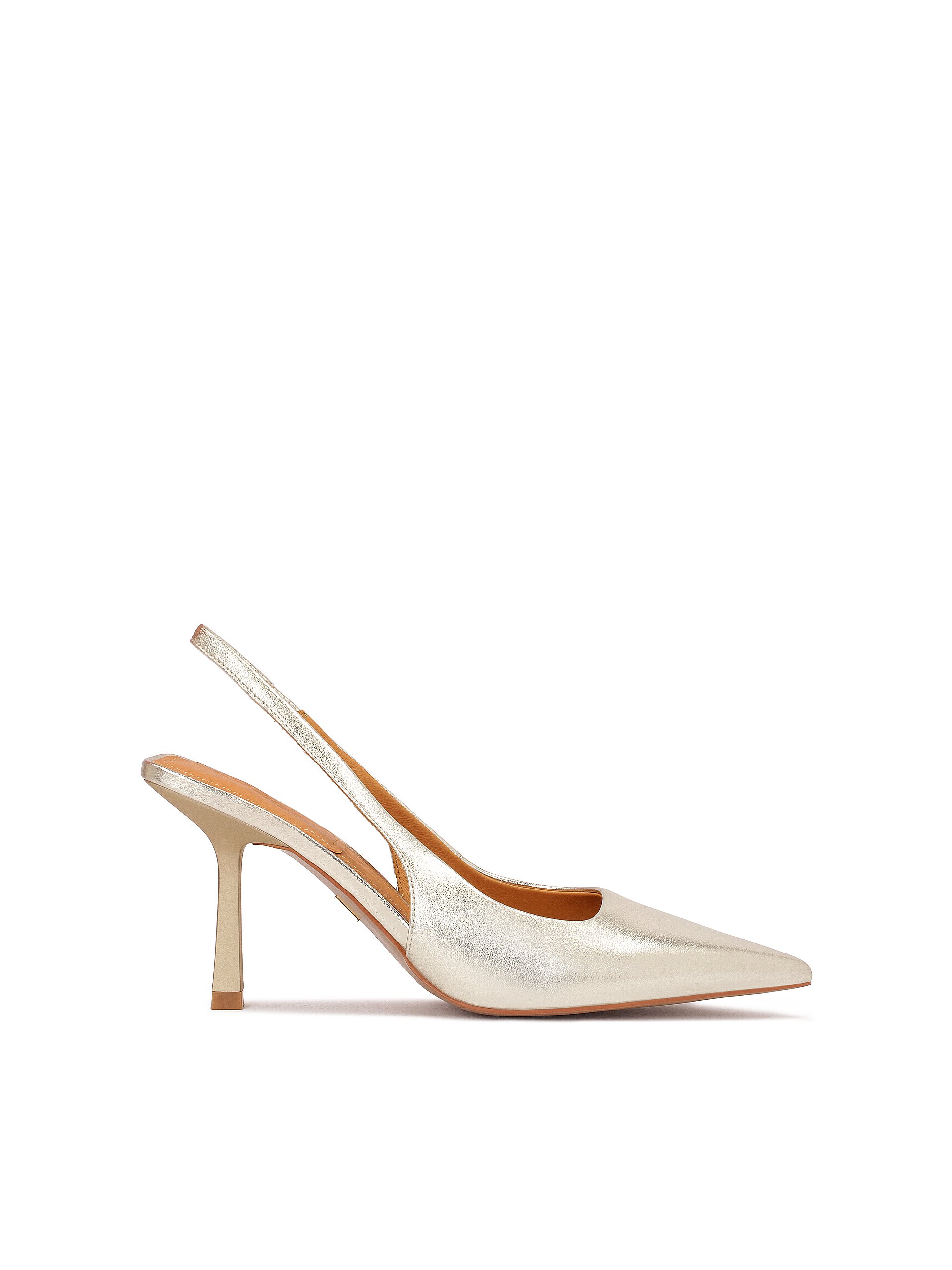 Złote czółenka slingback z kwadratową piętą