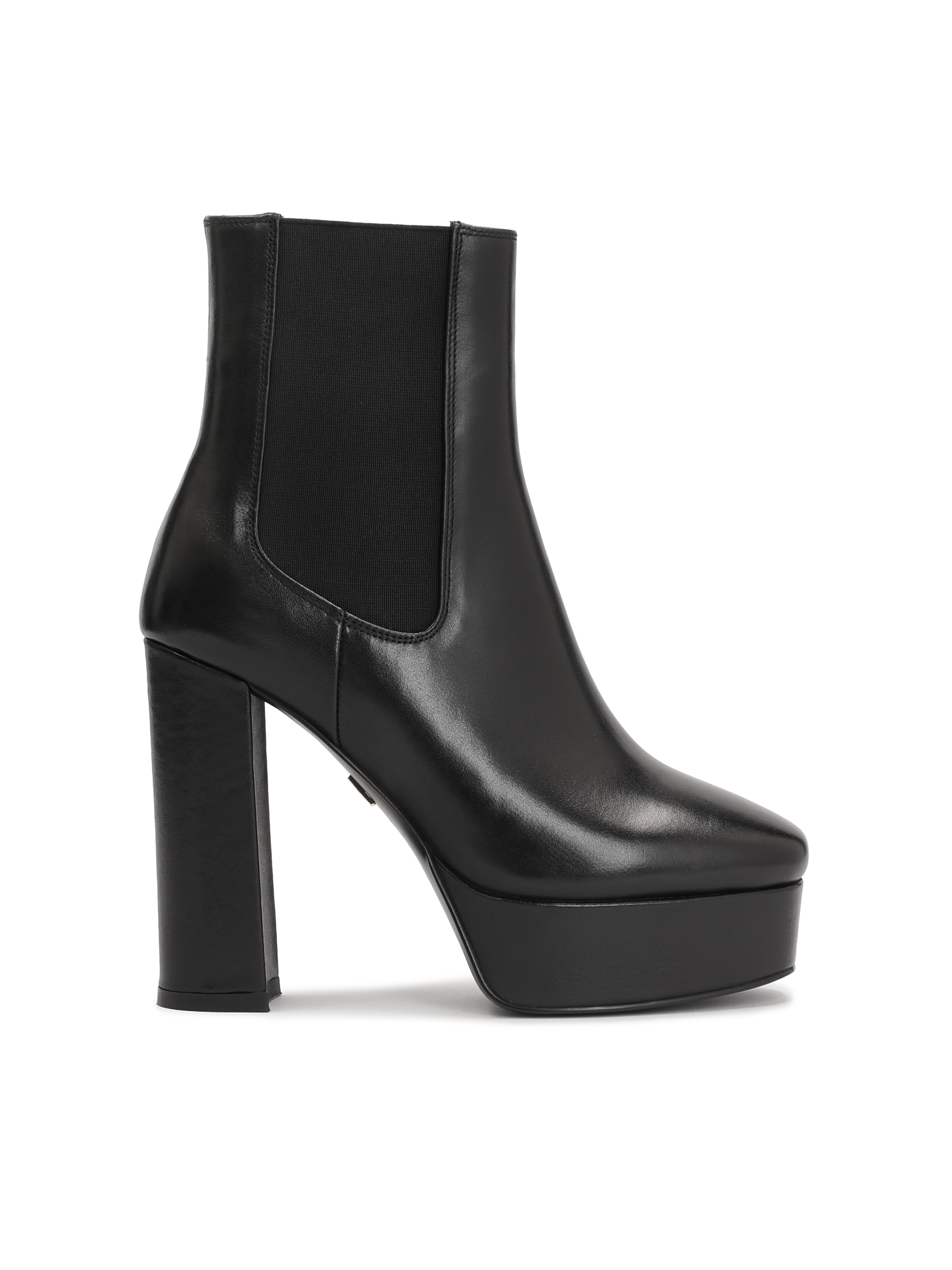 Skórzane botki na wysokim obcasie i platformie