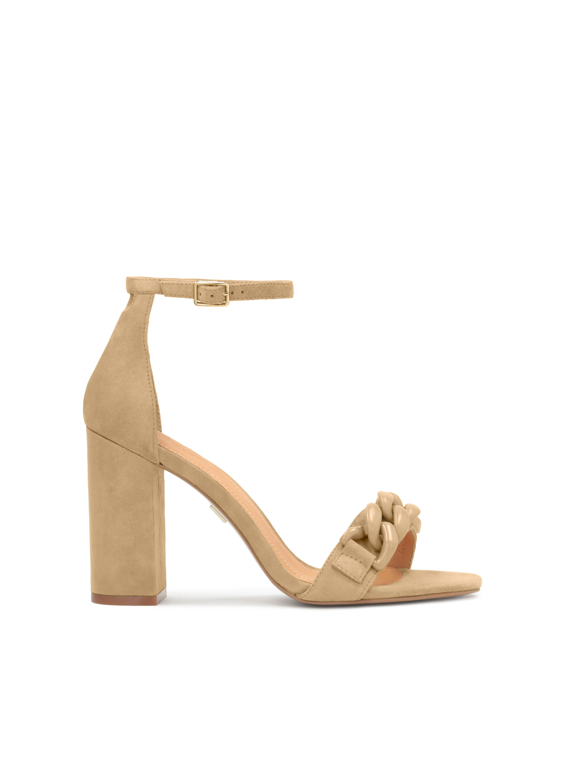 Klasyczne sandały na słupku z łańcuchem na przodzie