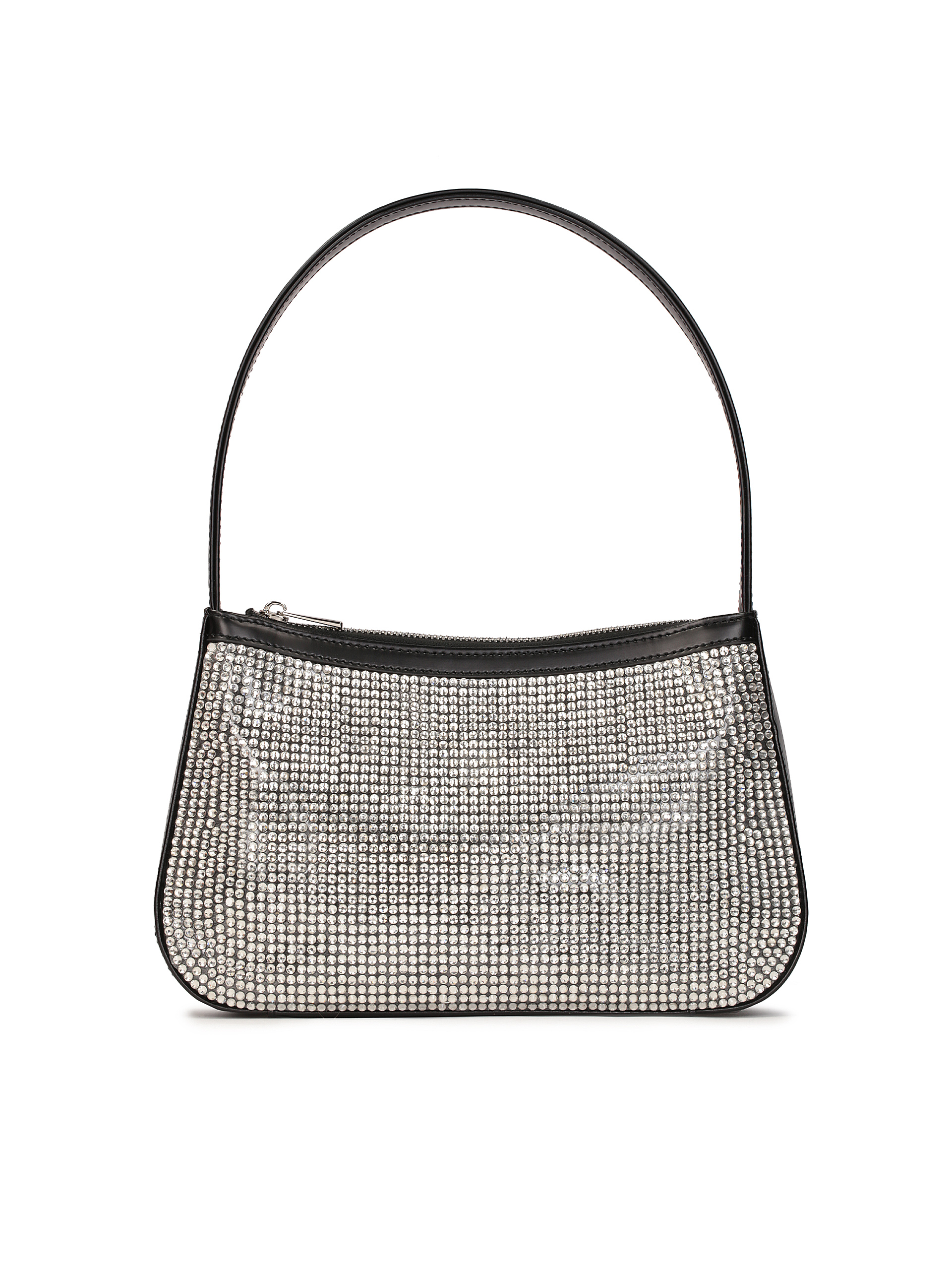 Czarna skórzana torebka baguette zdobiona kryształkami