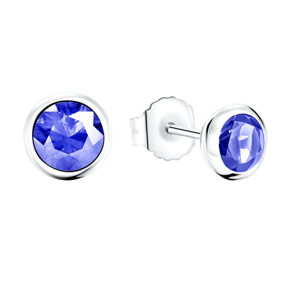 ARINA Srebrne kolczyki tanzanity małe sztyft okrągłe 0,7 ct