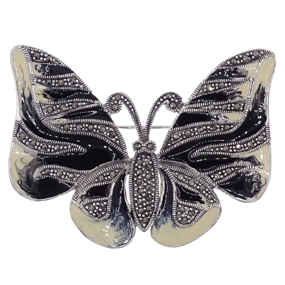 NIMFA Srebrna broszka markazyty emalia motyl
