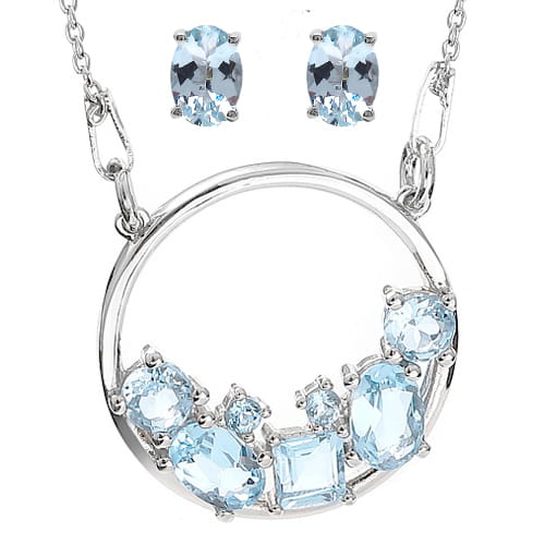 TARA komplet srebrnej biżuterii naszyjnik kolczyki blue topaz 4 ct.
