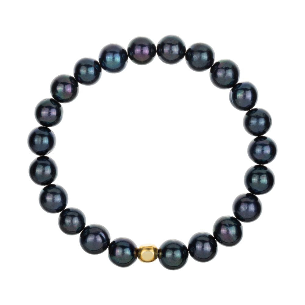 LAMAR NOIR Bransoletka czarne naturalne perły okrągłe 8 mm