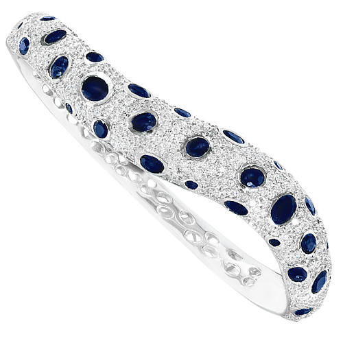 AVALON Srebrna Bransoletka z szafirami szeroka bangle 4,5 ct.