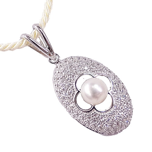 KRÓLOWA ŚNIEGU Srebrny naszyjnik z perłą i cyrkoniami