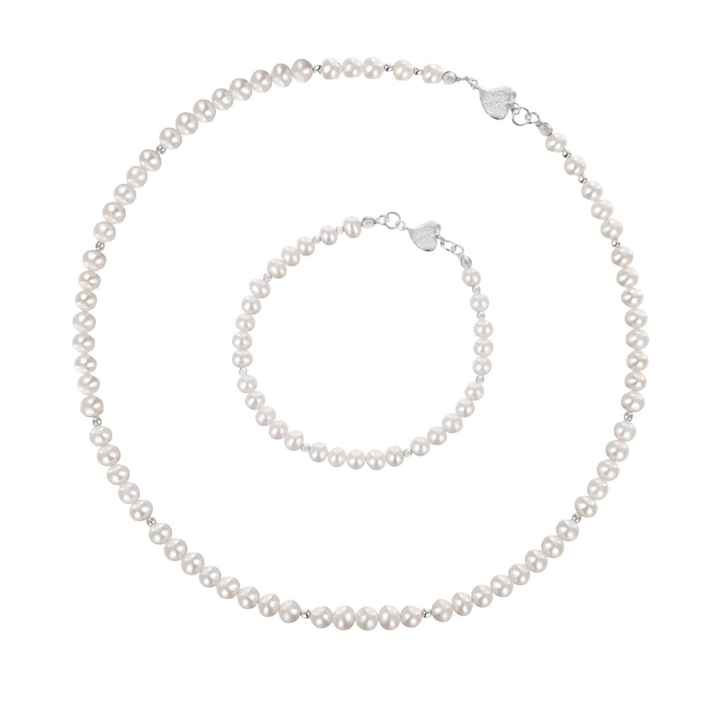 ADA LOVE Komplet Naszyjnik i bransoletka małe perły białe naturalne chocker zapięcie serce