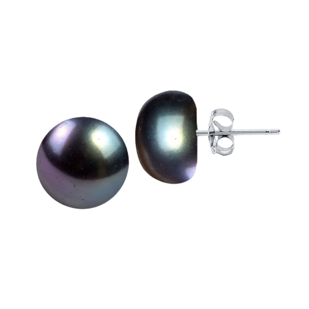 LAMAR Noir Srebrne kolczyki na sztyfcie czarne perły