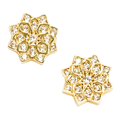 ULA Kolczyki złote 585 delikatne kwiaty cyrkonie sztyft