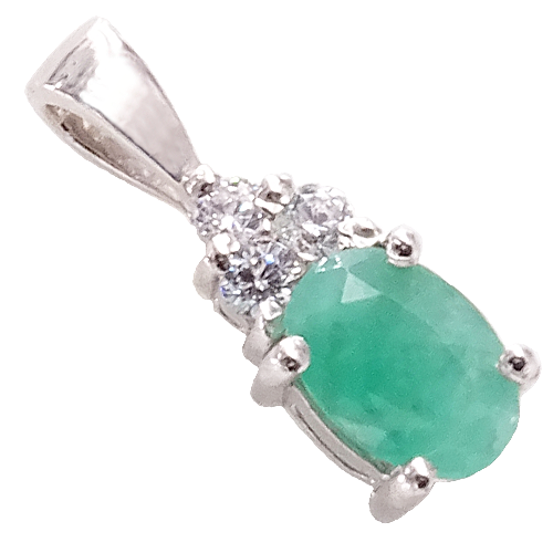 SAFO Srebrny wisiorek ze szmaragdem mały owal cyrkonie 0,4 ct.