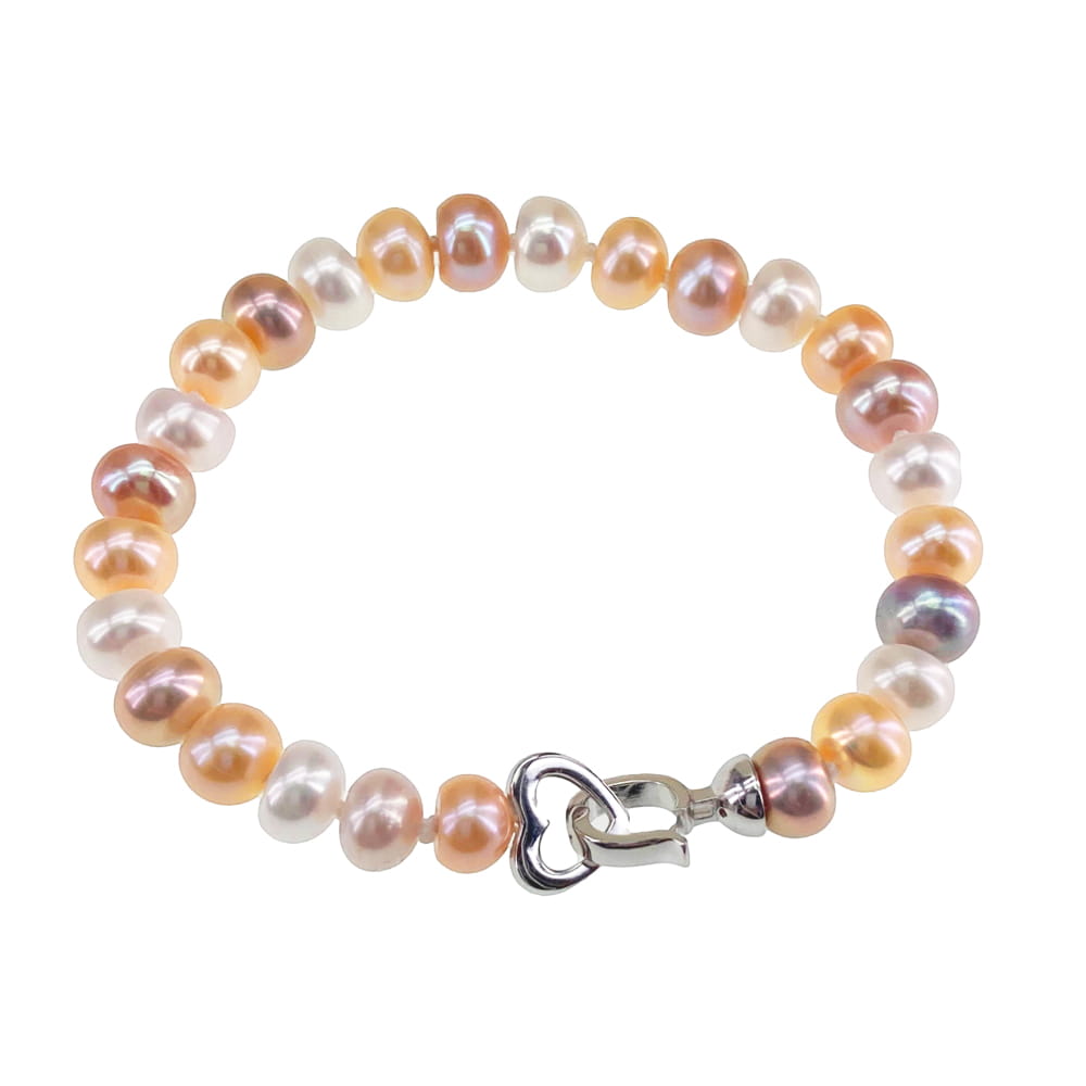 APRIL bransoletka z różowych pereł srebrne serce