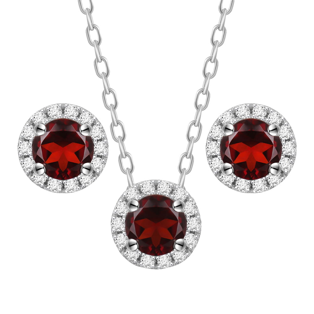 FUNK RED Komplet biżuterii naszyjnik kolczyki granat małe sztyft 2,5 ct.