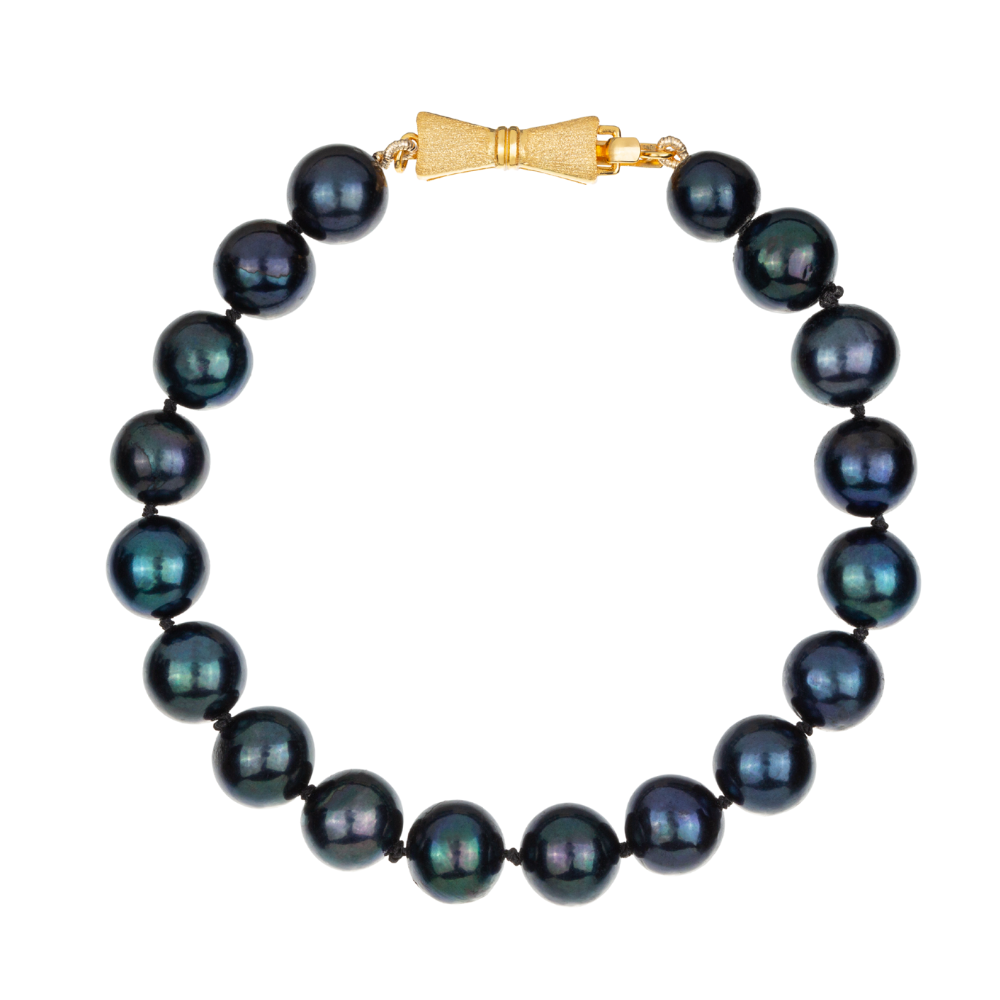 LAMAR NOIR Bransoletka czarne naturalne perły okrągłe