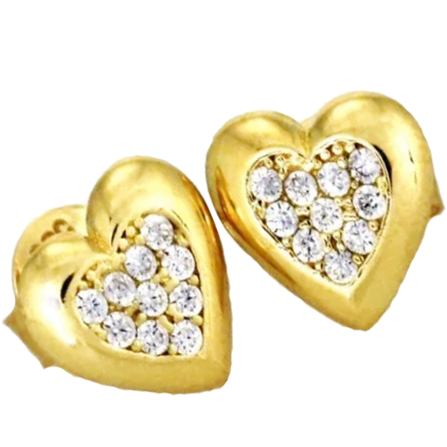 AMORE Kolczyki złote 585 serduszka cyrkonie sztyft