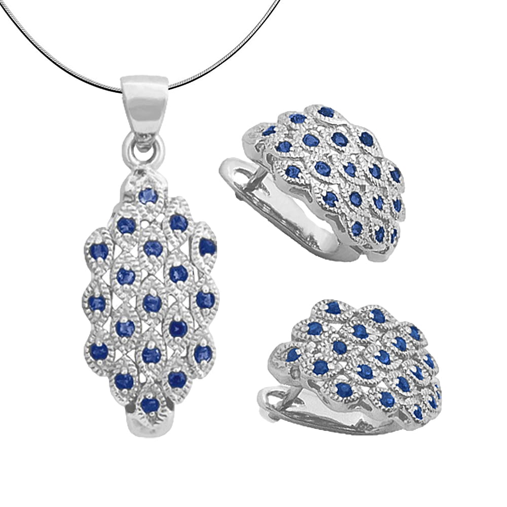 PAVO Komplet srebrnej biżuterii kolczyki naszyjnik szafiry 2,3 ct