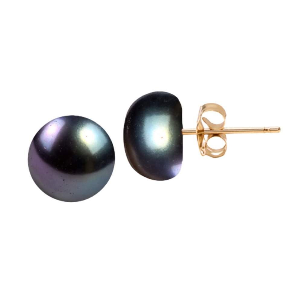 LAMAR Noir Srebrne kolczyki na sztyfcie czarne perły, pozłacane