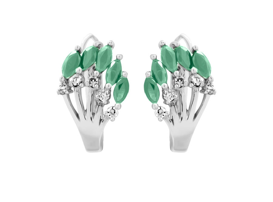 EMMA Srebrne kolczyki z szmaragdami i cyrkoniami