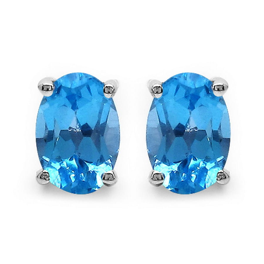 ASTA 8 Srebrne kolczyki swiss blue topaz owal sztyft 2 ct.