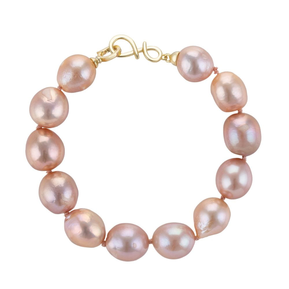 NELLIE ROSE Bransoletka duże perły barokowe różowe owalne zapięcie srebro