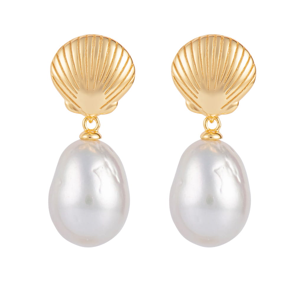 CRISTA SHELL Wiszące srebrne kolczyki naturalne perły duże białe muszle