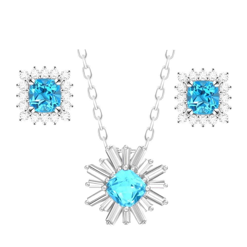 XARA komplet srebrnej biżuterii naszyjnik kolczyki blue topaz 4,7 ct