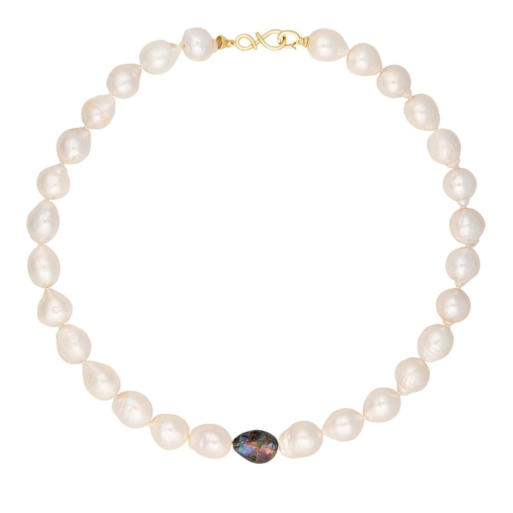 NELLIE DOT Naszyjnik duże perły barokowe białe 12 mm owalne srebrne zapięcie 01