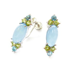 BŁĘKITNA LAGUNA Złote Kolczyki z niebieskim chalcedonem 4,7 ct