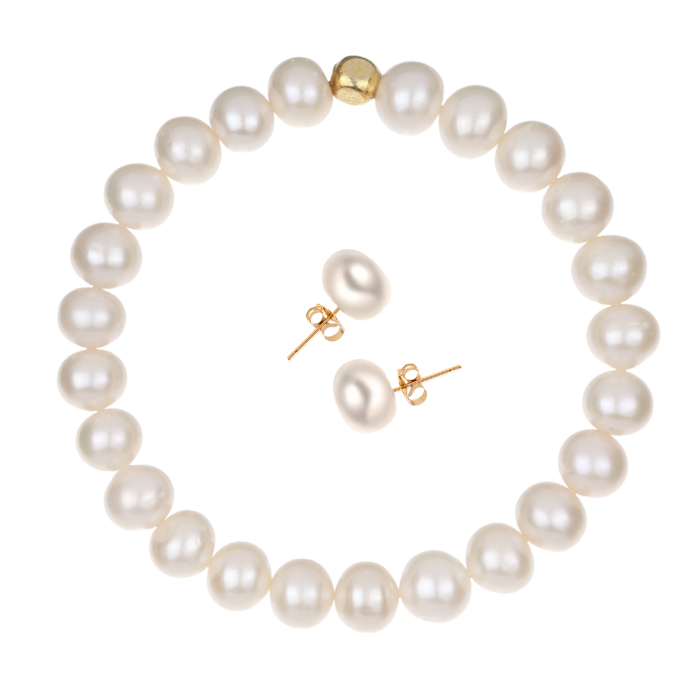 LAMAR Komplet bransoletka kolczyki białe perły