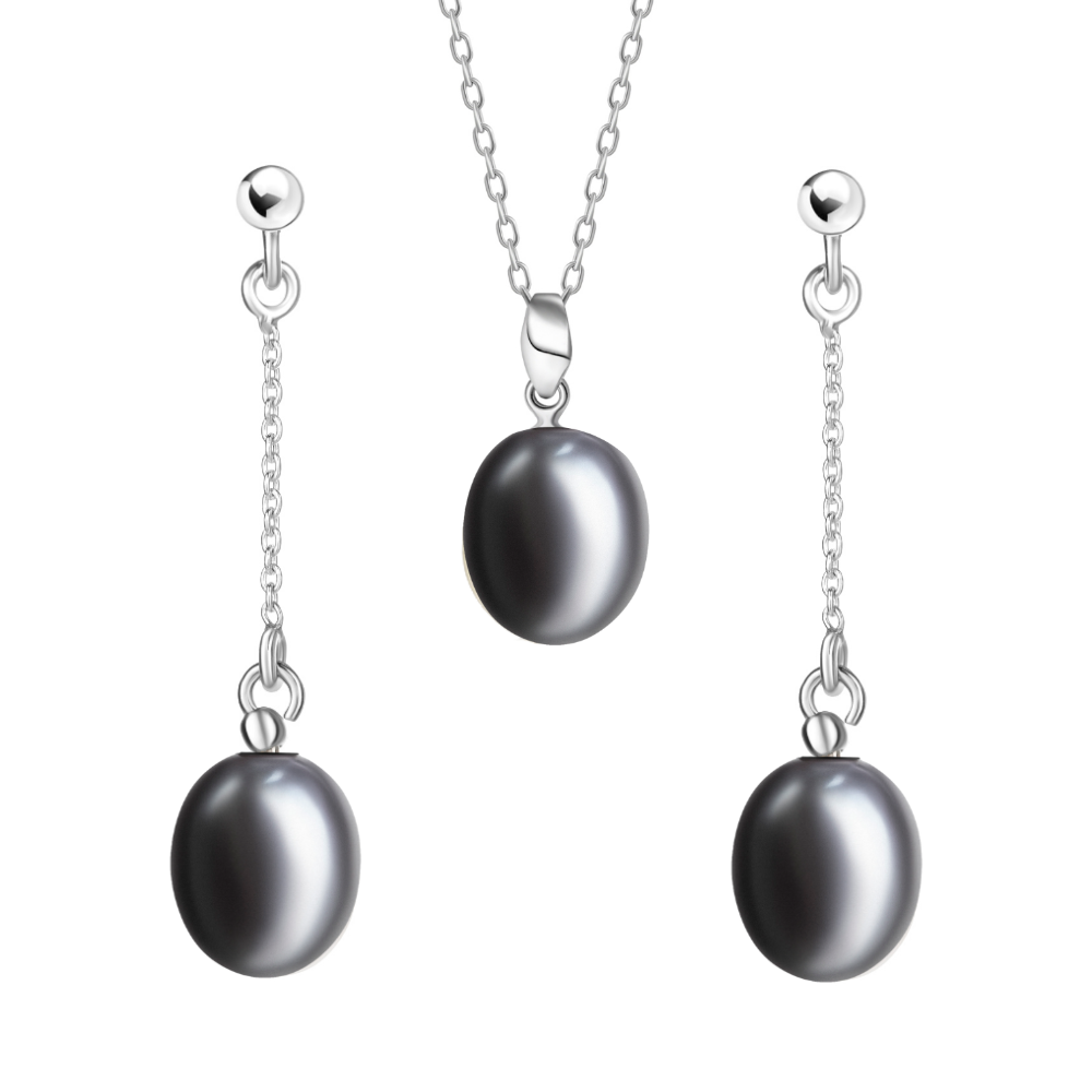 ALICE Nero komplet biżuterii czarne perły M