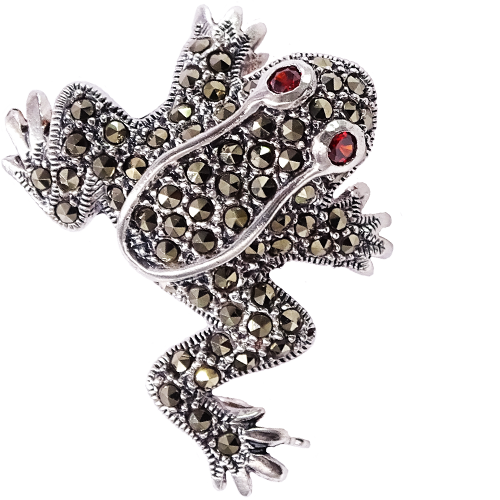 PIXI Srebrna broszka z markazytami, żabka