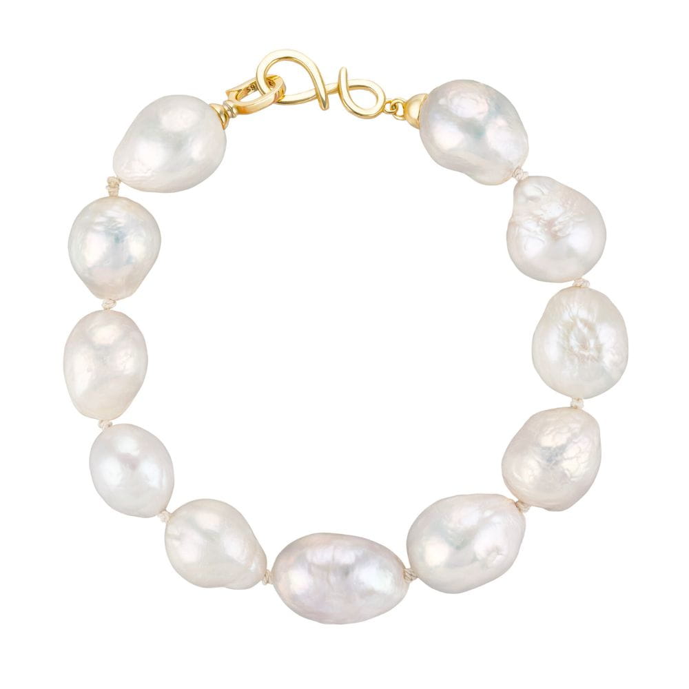 NELLIE BIANCO Bransoletka duże perły barokowe białe owalne zapięcie srebro