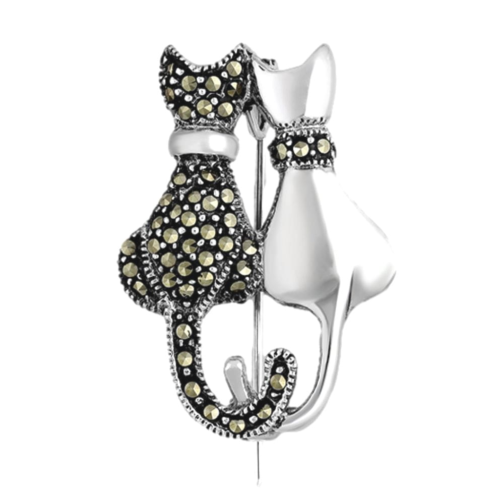 LUV Srebrna broszka z markazytami koty zakochane