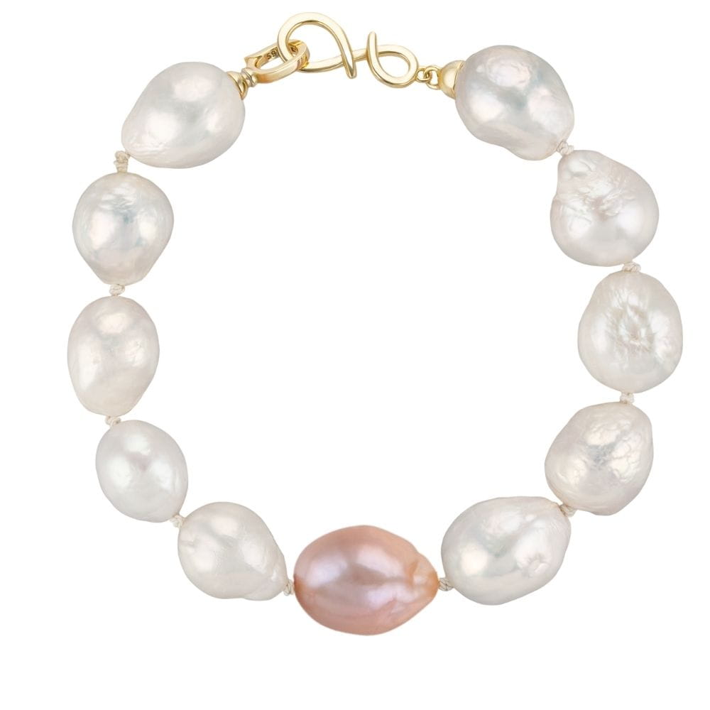 NELLIE DOT Bransoletka duże perły barokowe białe różowe owalne zapięcie srebro 01