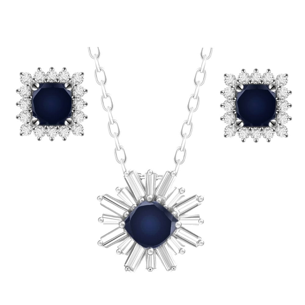 LARA komplet srebrnej biżuterii naszyjnik kolczyki szafir 4,7 ct