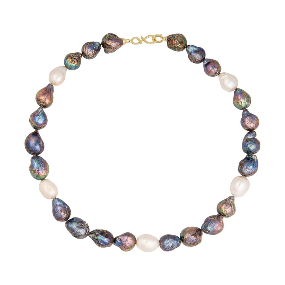 NELLIE NOIR DOT Naszyjnik duże perły barokowe czarne białe owalne zapięcie srebro