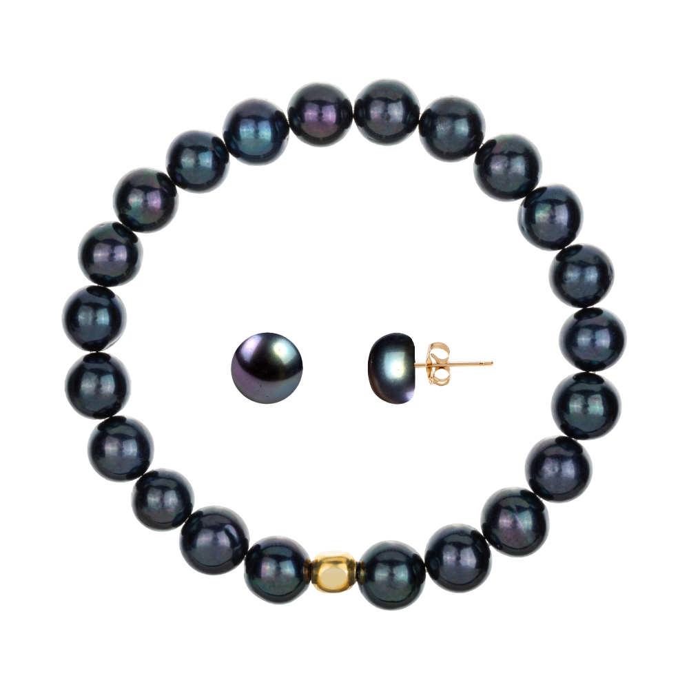 LAMAR NOIR Komplet bransoletka kolczyki czarne perły