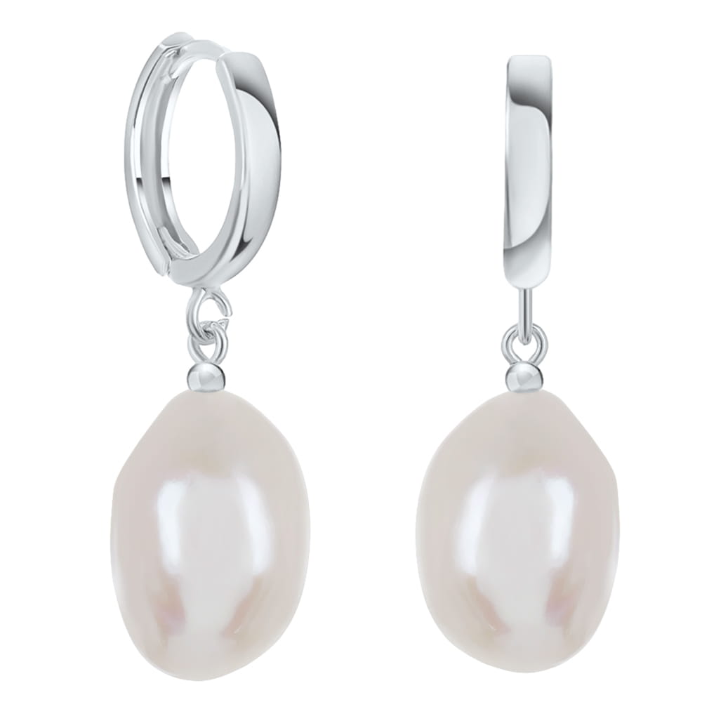 CRISTA Wiszące srebrne kolczyki naturalne perły duże białe kajdanki