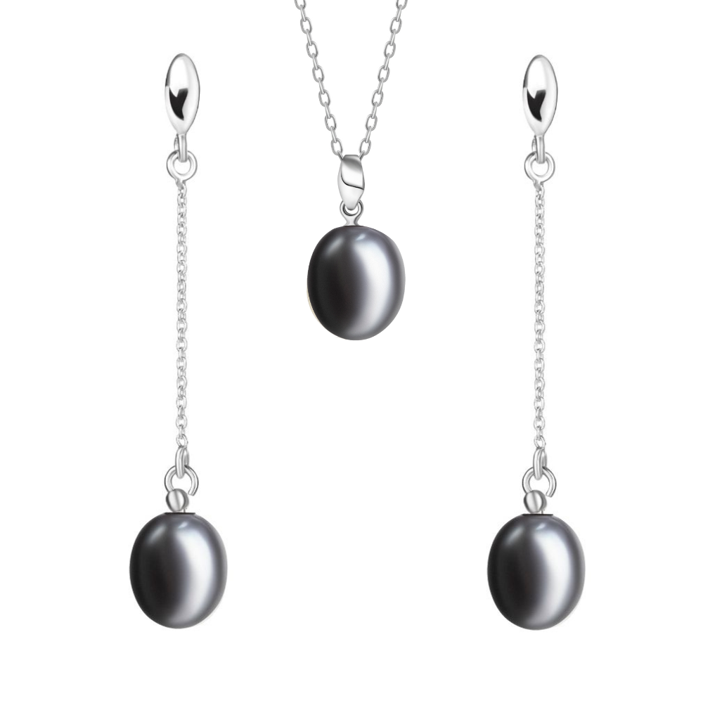 ALICE Nero komplet biżuterii czarne perły L