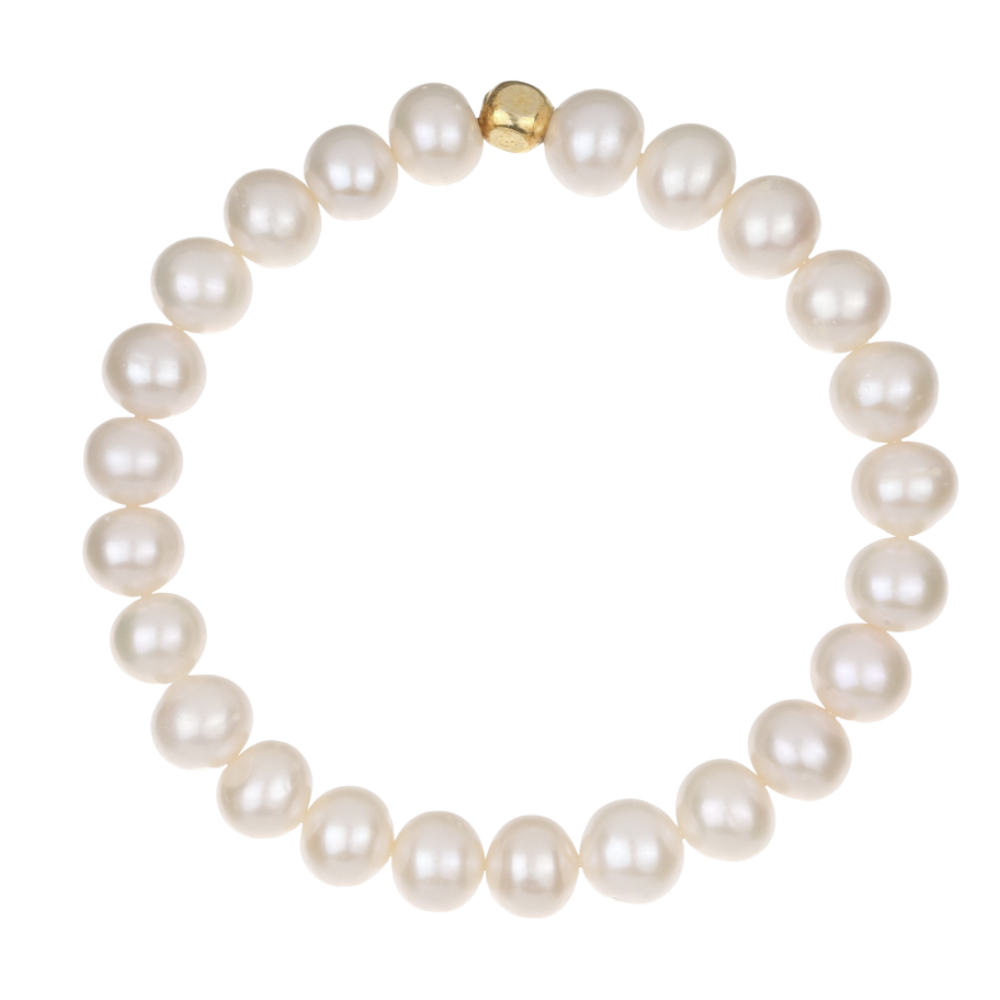 LAMAR Bransoletka białe naturalne perły okrągłe elastyczne