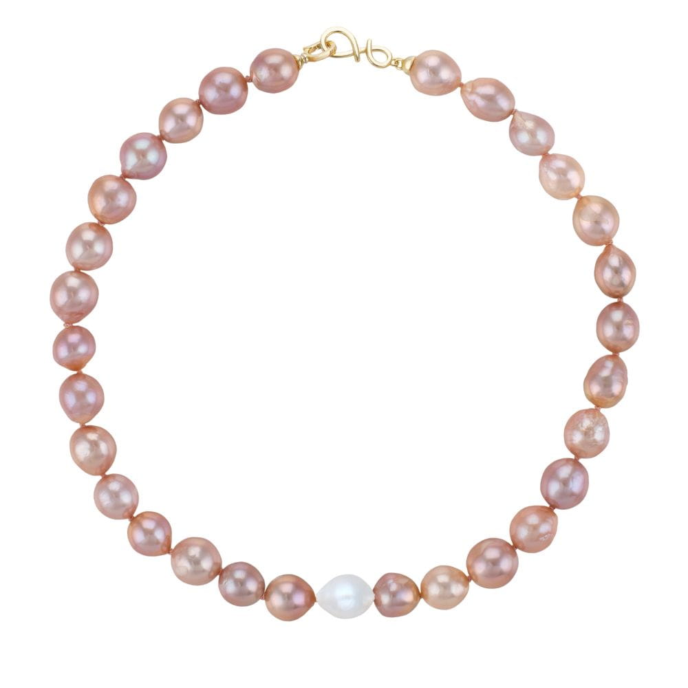 NELLIE ROSE DOT Naszyjnik duże perły barokowe różowe 12 mm owalne srebrne zapięcie 01