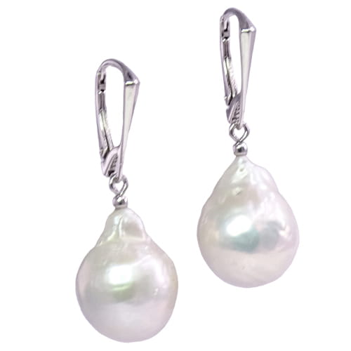 NORI kolczyki srebrne wiszące duże białe perły barokowe angielskie zapięcie