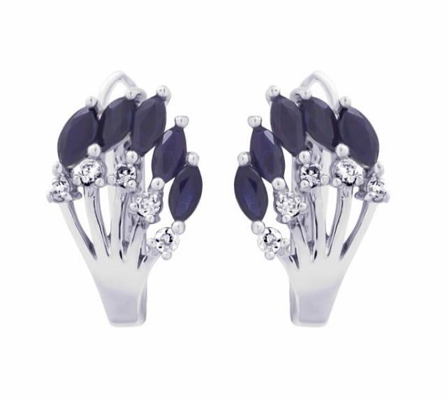 SARA Srebrne kolczyki z szafirami, angielskie zapięcie