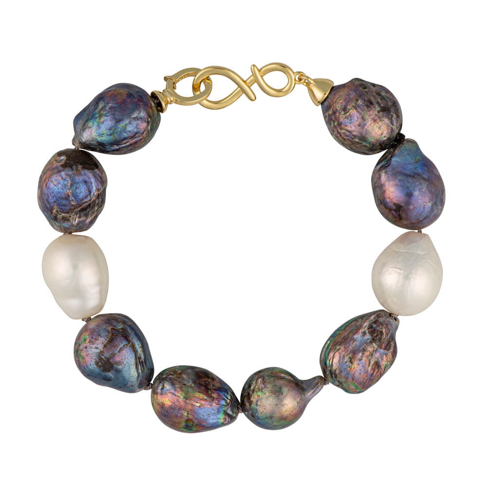 NELLIE NOIR DOT Bransoletka duże perły barokowe czarne białe owalne zapięcie srebro