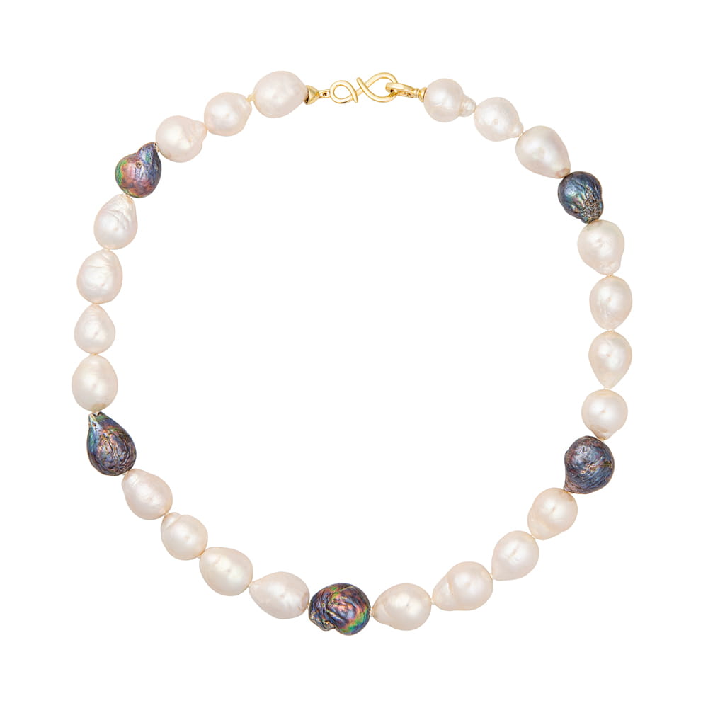 NELLIE DOT Naszyjnik duże perły barokowe białe czarne owalne zapięcie srebro 02